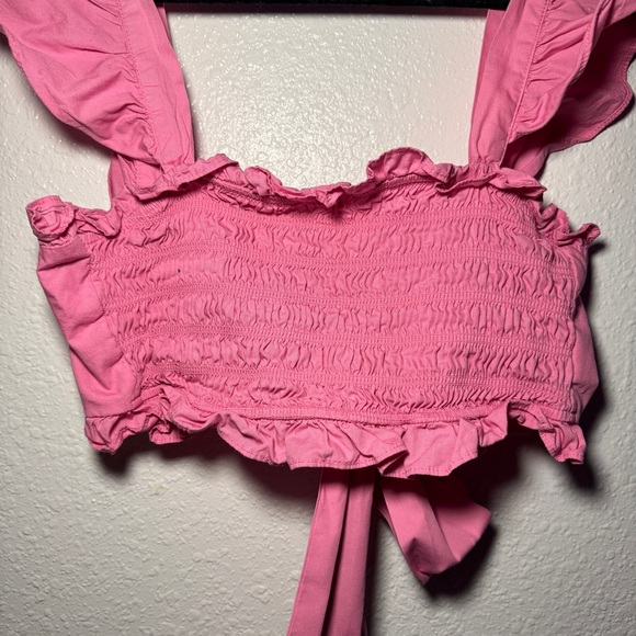 Altar’d State Sz S Smocked Ruffle tie back Crop top Cottage Coquette - Picture 2 of 8